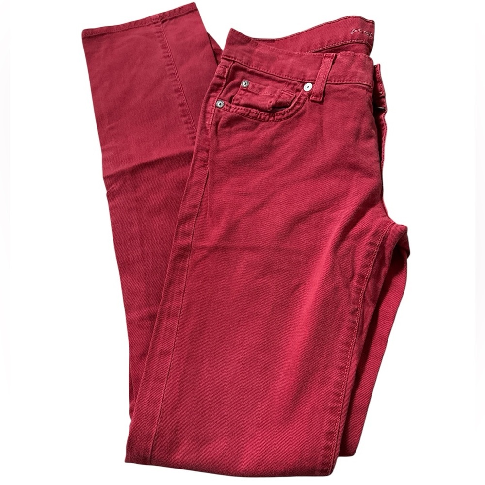 7 for all mankind distressed‎ red low rise skinny jeans Sz 27